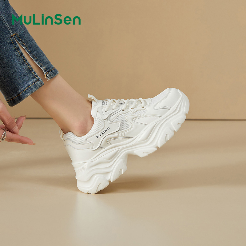 Mulinsen women's shoes 2025 new white sneakers breathable casual sports shoes show small feet summer thick-soled dad shoes
