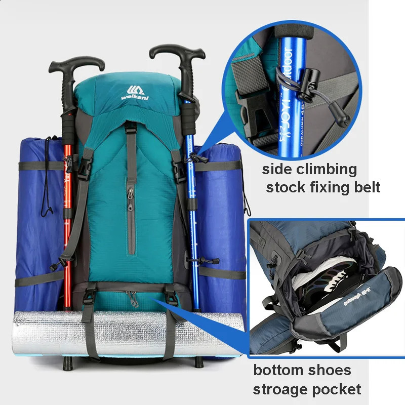 70L Nylon Camping Backpack Travel Bag With Rain Cover Outdoor Hiking Daypack Mountaineering Men Shoulder Bags Luggage 250729