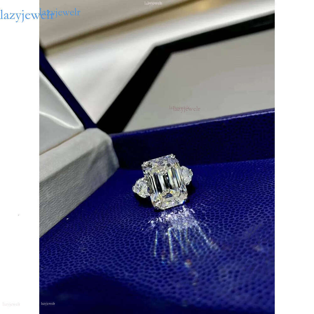 4CT Moissanite Dia Wedding Rings Jewelry Stunning Real 100% Sterling Sier Emerald Cut Gemstones Party Eternity Women Bridal Ring For Lover Gift