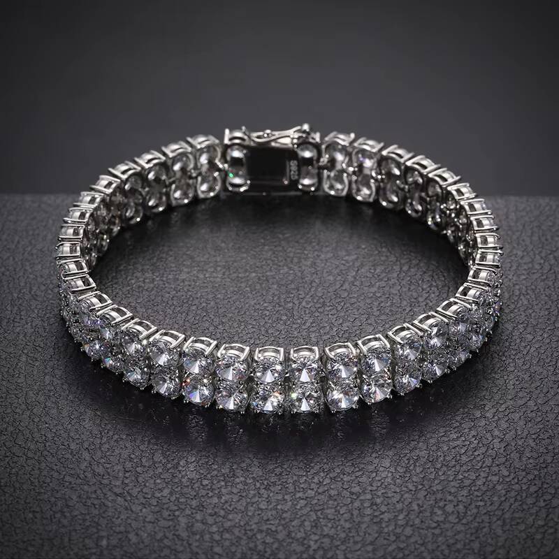 2 Rows 6mm 8mm 10mm Moissanite Tennis Bracelet 925 Sterling Silver VVS1 D Color Moissanite with GRA Certification