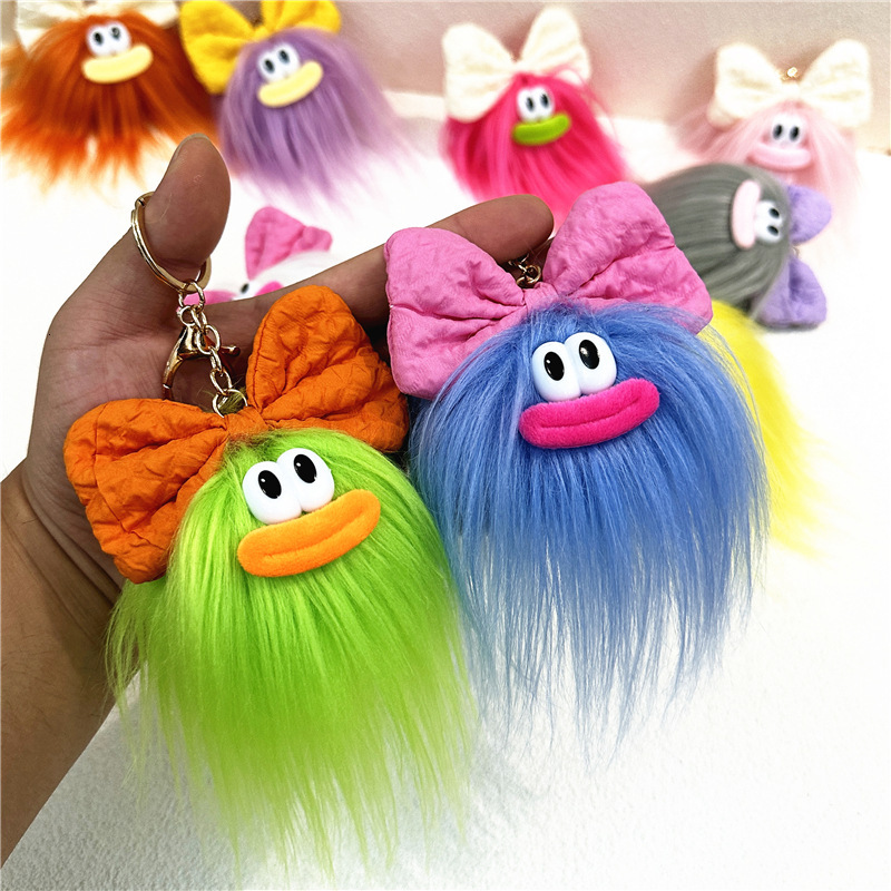 Cute Bowknot Doll Keychain Cartoon Quirky Plush Backpack Pendant Quirky Ugly Adorable Doll Ornament Gift