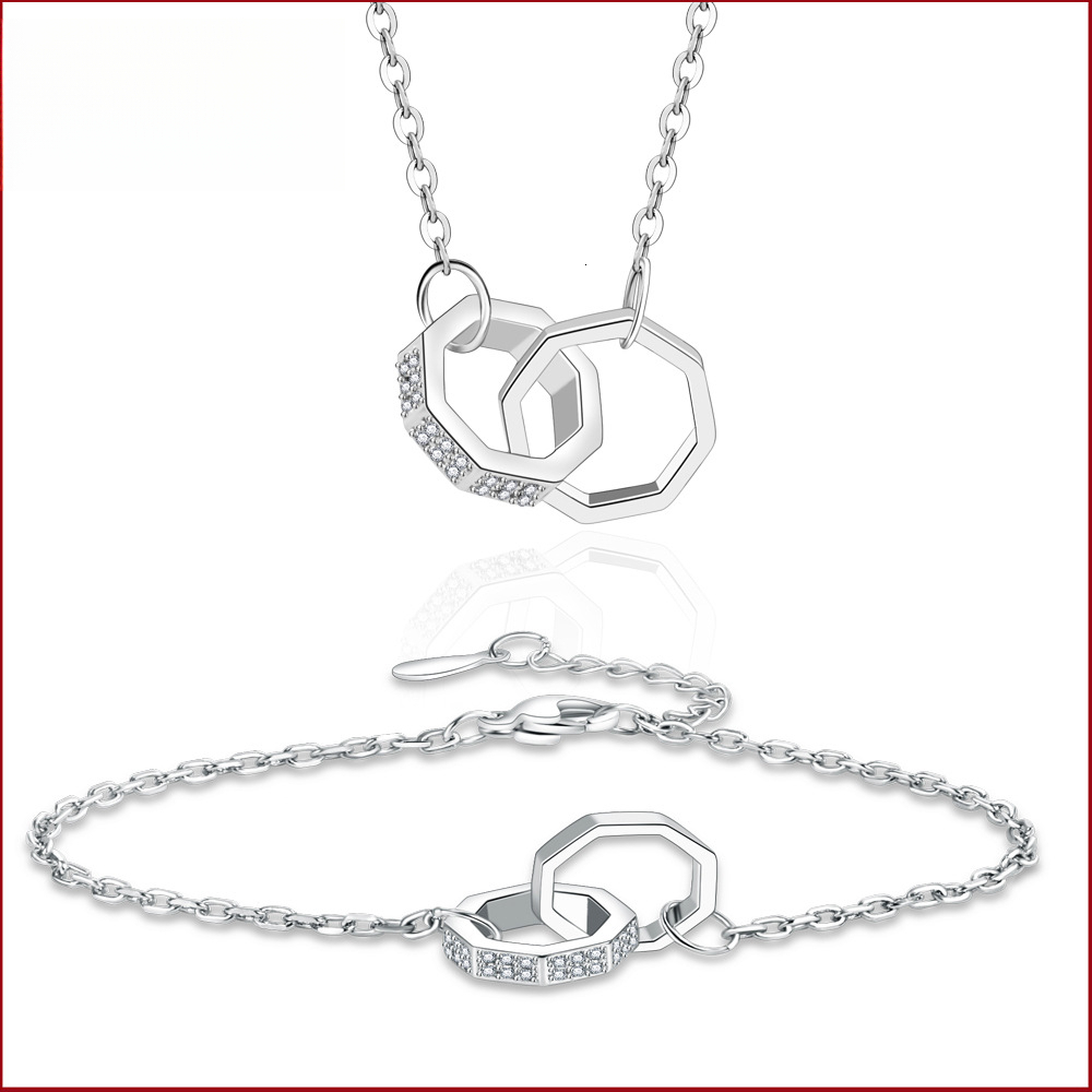 Romantic Designer Bracelet Fashion Geometric Double Circle Ring Buckle Set Women's Fashion Row Diamond Circle Bracelet Octagonal Zircon Madam Pen