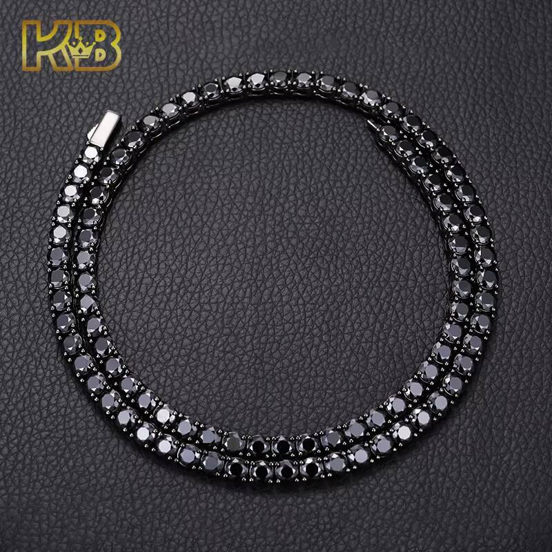 4mm Black Moissanite Tennis Chain IcedOut Hip-Hop Necklace VVS Black Stones925 Silver PVD Coated Pass test