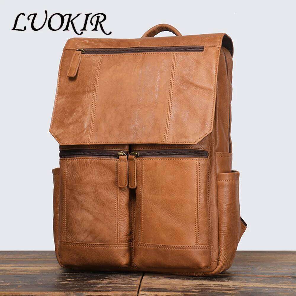 LUOKIR Retro Fashion Men's Genuine Leather Nubuck Large Capacity Laptop Bag Cowhide Women's Travel Backpack 250731