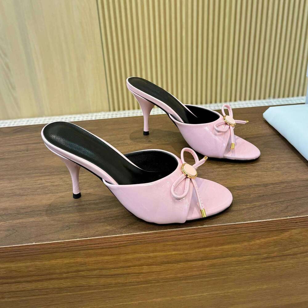 Women Size35-43 Leopard Horsehair Slippers Super High Heels Butterfly Knot Summer Slide Designer Shoes Zapatillas De Mujer 56b