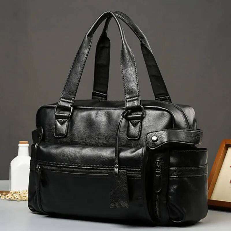 OLOEY New Handbag Men Top-Handle Bags Fashion Crossbody Large Capacity Men's HandbagsTravel Totes Bag PU Leather Briefcase