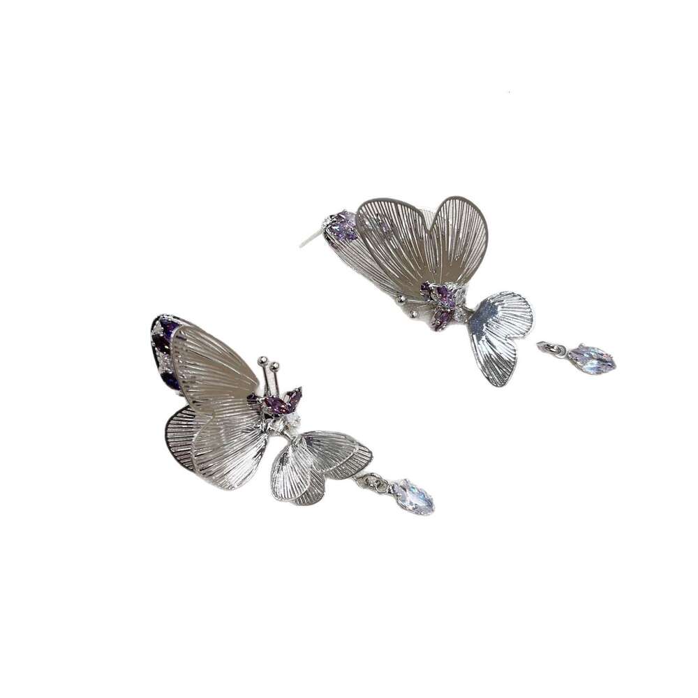 TikTok Color Matching Fairy Hollow Butterfly Zircon Pendant Decoration 2025 Spring New Earrings 0ee