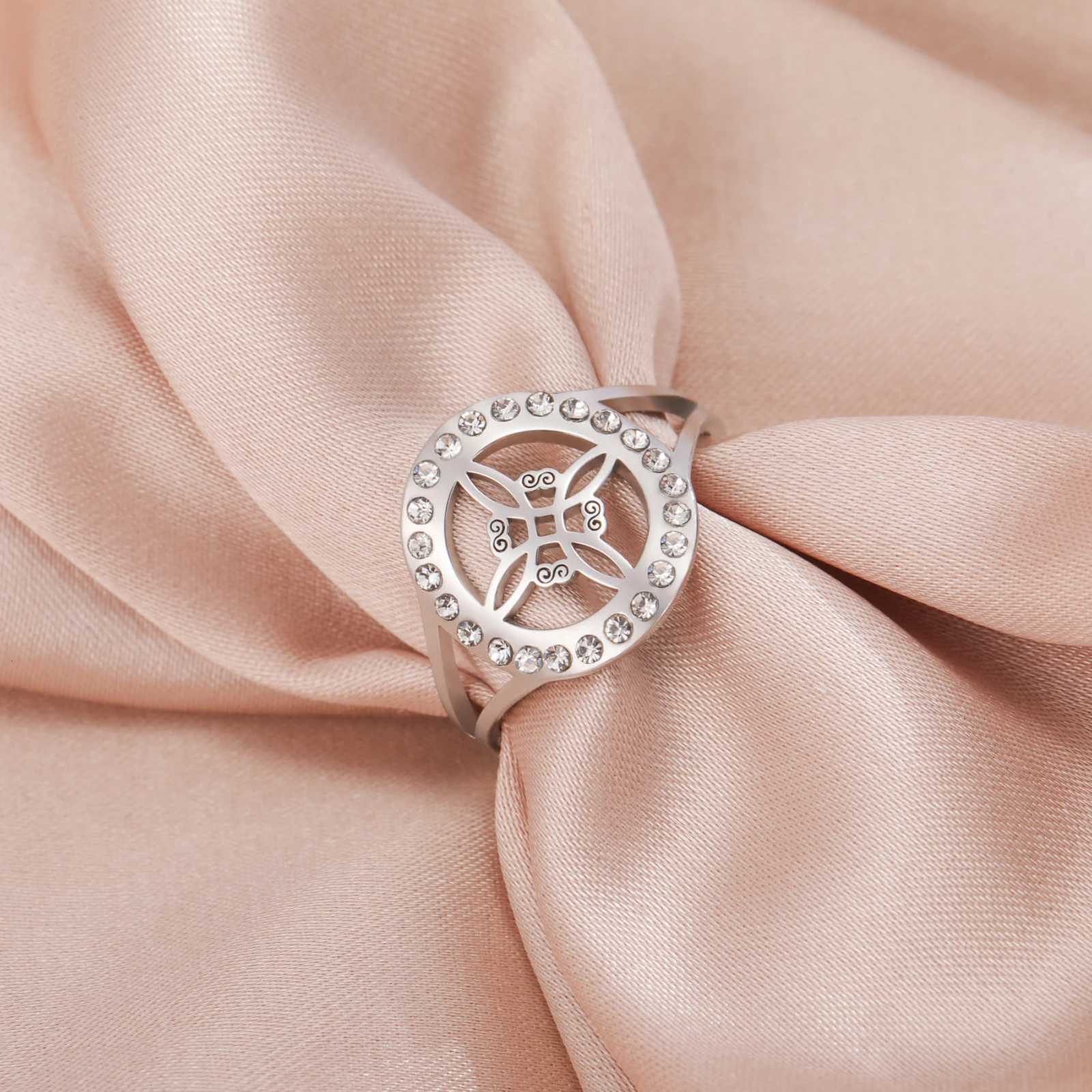 Skyrim Witchcraft Witch Knot Clear Zircon Round Ring Stainless Steel Gold Color Adjustable Finger Rings Vintage Amulet Jewelry y250730