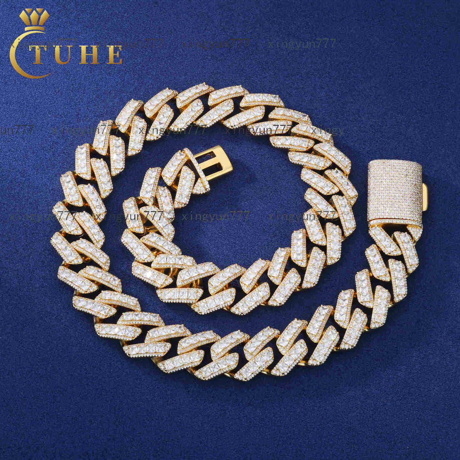 Fashion Hip Hop Jewelry 20mm Brass Asscher Cut AAAAA CZ Diamond Luxury Iced Out Heavy Cuban Link Chain Necklace for Men