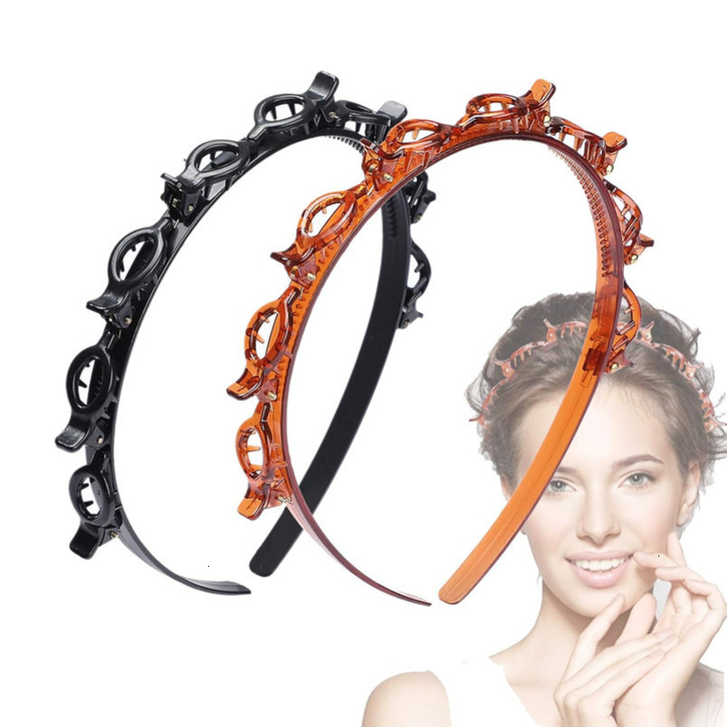 JASSINS 2 Pcs Hairstyle Hairpin Headband, Professional Weave Bangs Clip, Toothed Headband Braid Tool, Women Girls Fashion Hair Accessories (Black and 