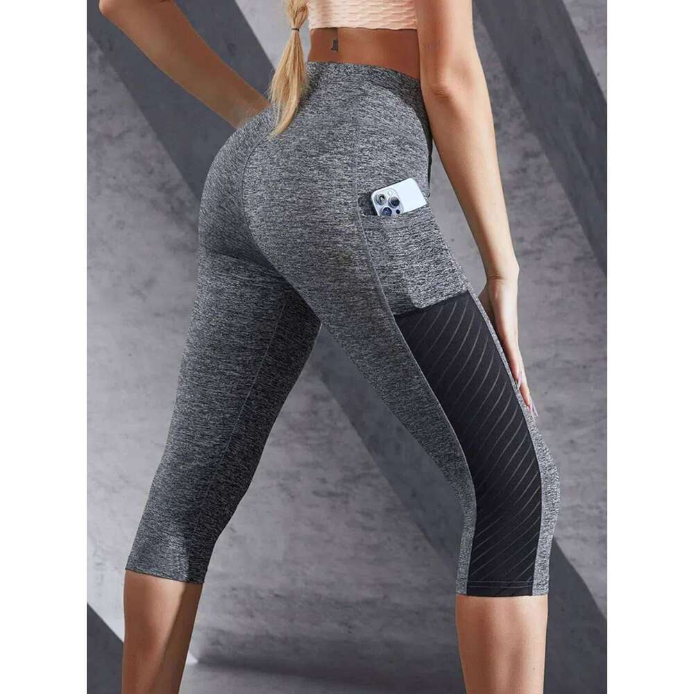 Side Pockets Calf Length Yoga Solid Color high elasticity Leggings High Waist For Women Tummy Control Workout Pants