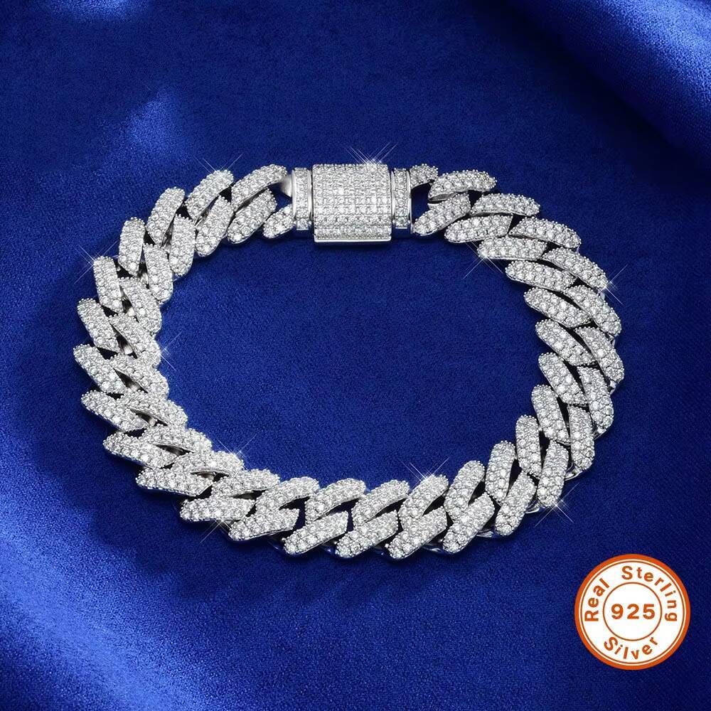 High Quality 14mm Cuban Necklace Hip Hop Jewelry Silver Moissanite Electroplated Link Chain Featuring Pearls Zircon