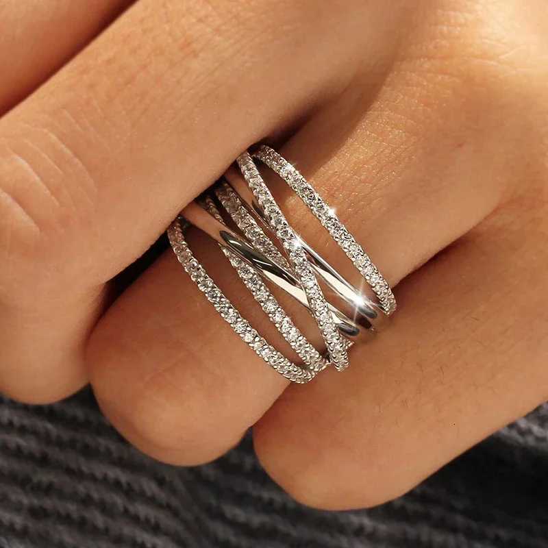 8-Color Silver Multi-Cross Design Rings for Women Full AA Cubic Zirconia Modern Fashion Female Rings Wedding Party Jewelry y250730