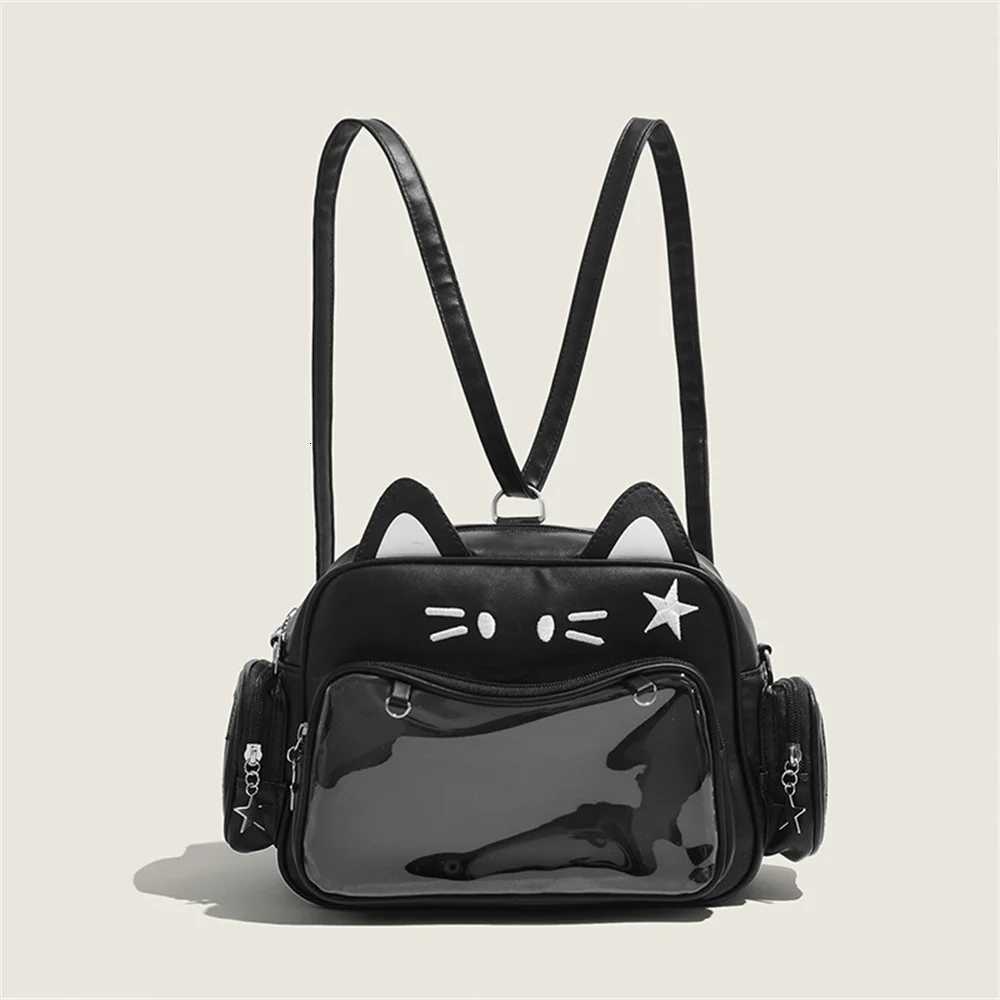 New FAshion Lovely Ear PU Leather Backpack Y2k KAWaii Transparent Ita-Bag Women Shoulder Bags Teenage Travel Bagpack Y250730