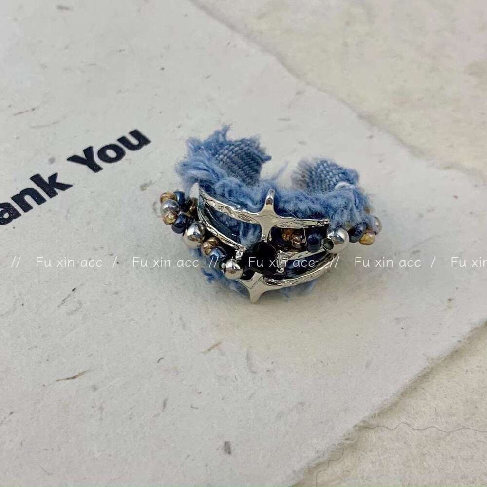 Denim Cross Three-Layer Bead Open High Street Fashion Niche Design High-End Index Finger Ring f18
