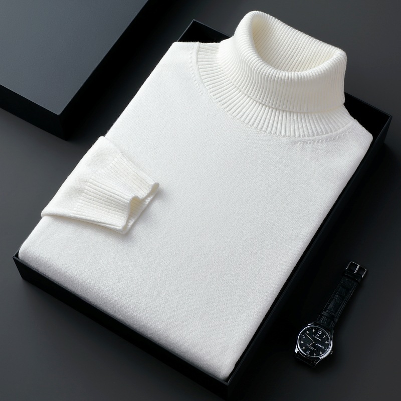 Autumn Mens High Quality Knitted Turtleneck Sweater Slim Fit Long Sleeve Anti-pilling Pullover Solid Color Trend Men Streetwea
