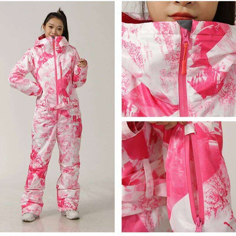 One Piece Skiing Suits Female Overalls Winter Sport Waterproof Snowboard Suit Women Snow Jumpsuit Warm Hooded Ski Clothes