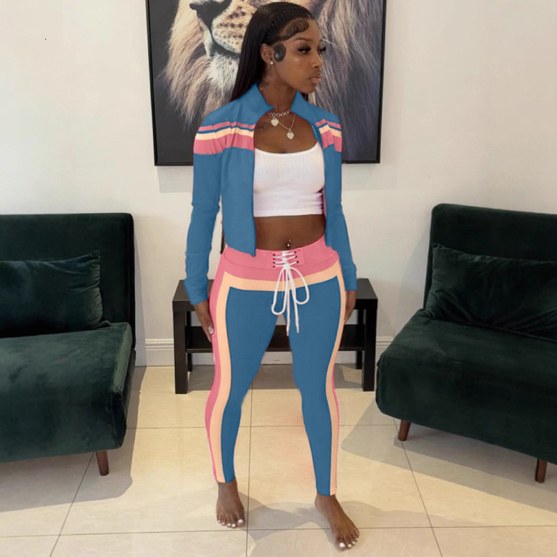 Women Tracksuits Two Pieces Set 2026 New Fashion Street Clothing Color Block Long Sleeve Zipper Cardigan Sports Casual Long Pants Sportwear 4 Colors