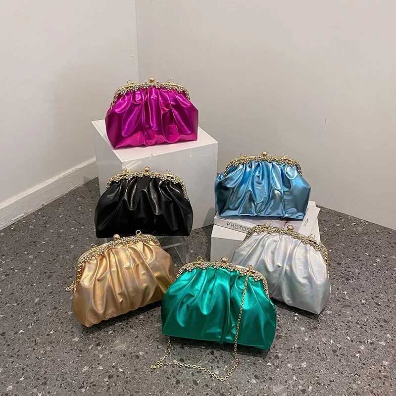 Glitter Laser Womens Leather Cloud Bag 2022 Chain Crossbody Bag Womens Bag Pleated Dumpling Handbag Party CluTCh Y250730