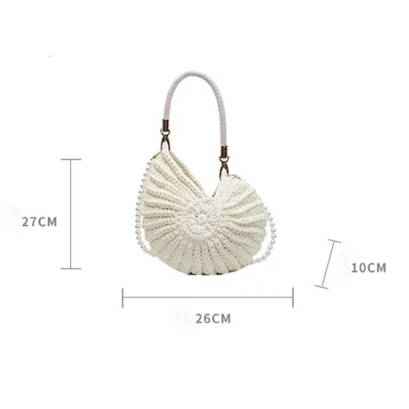 Creative Conch Shaped Crochet Women Shoulde Bags Funny Cute Pearls Chains Handmade Weave Crossbody Bag Novelty Small Handbags Y250730