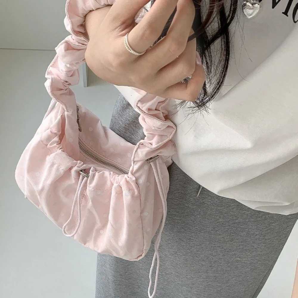 Versatile Polka Dot Underarm Bag Korean Style Lightweight Pleated Strap Tote Bag Large Capacity Clutch Purse Y250730