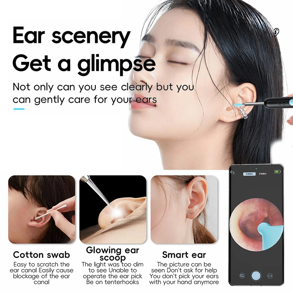 Smart Visual Ear Cleaner Set with Camera 1080P Ear Sticks Ear Wax Removal Tool WIFI Connection HD LED Lights Earpick Endoscope 250726