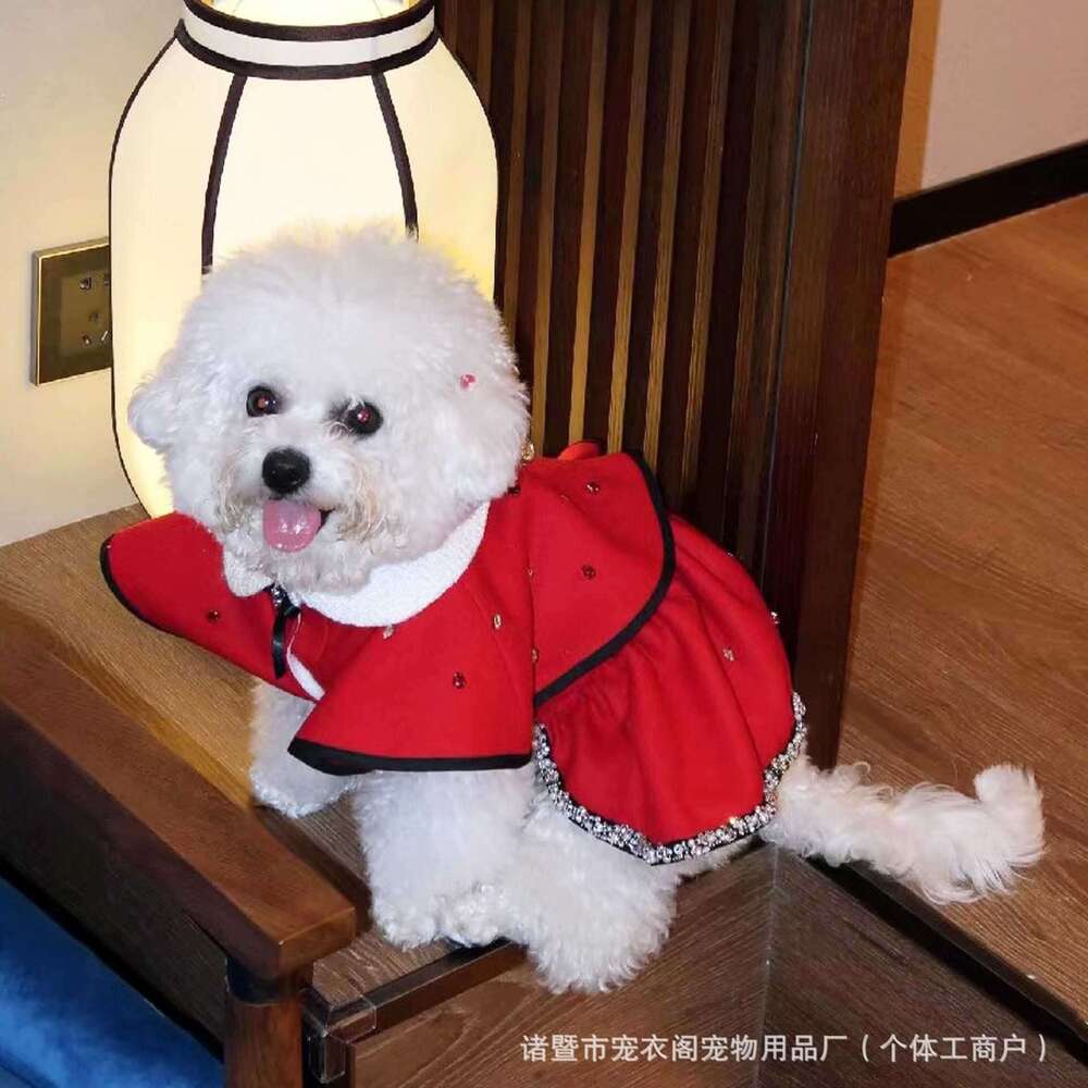 Cape Dress Pet Cloak Red New Year Teddy Small Dog
