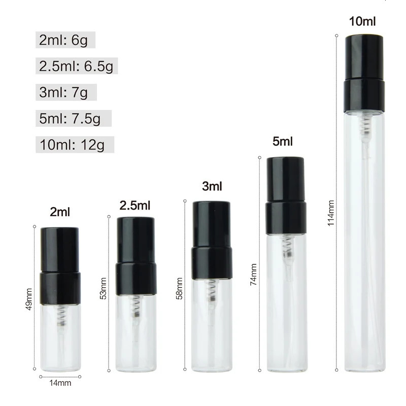 100PCS/Lot 2ml/3ml/5ml/10ml Refillable Perfume Bottle Empty Spray Bottle Atomizer Perfume Bottles 250726