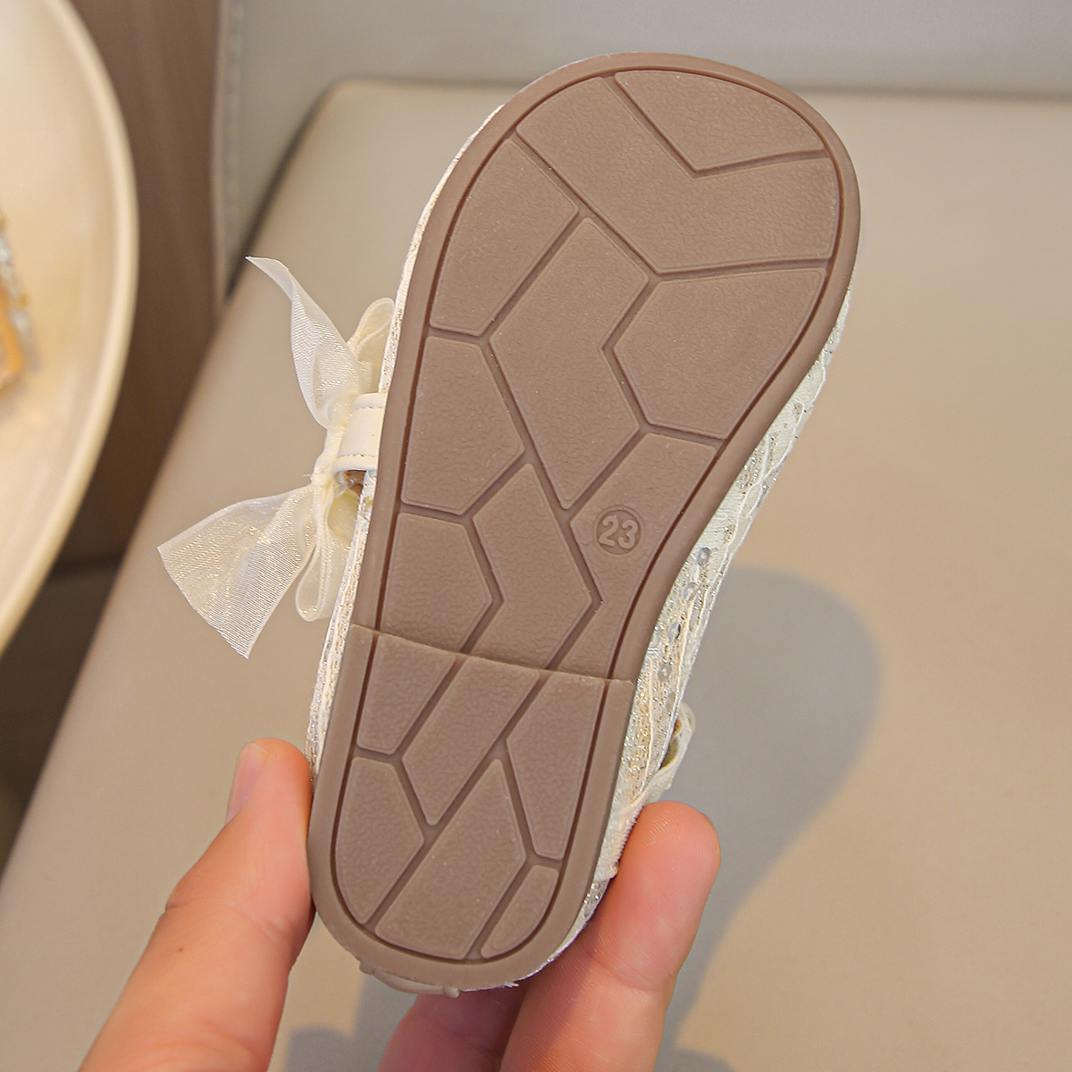 Girls Lace Princess Shoes Pearl Trip Bow Sequins Exquisite Little Leather Shoes