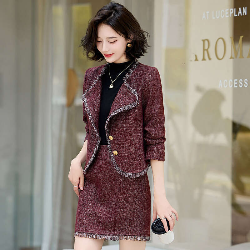 Fashion Casual Suit Autumn New Women's Long Sleeve Elegant Turn-Down Collar Woolen Coat and Skirt Two-Piece Set LT9676