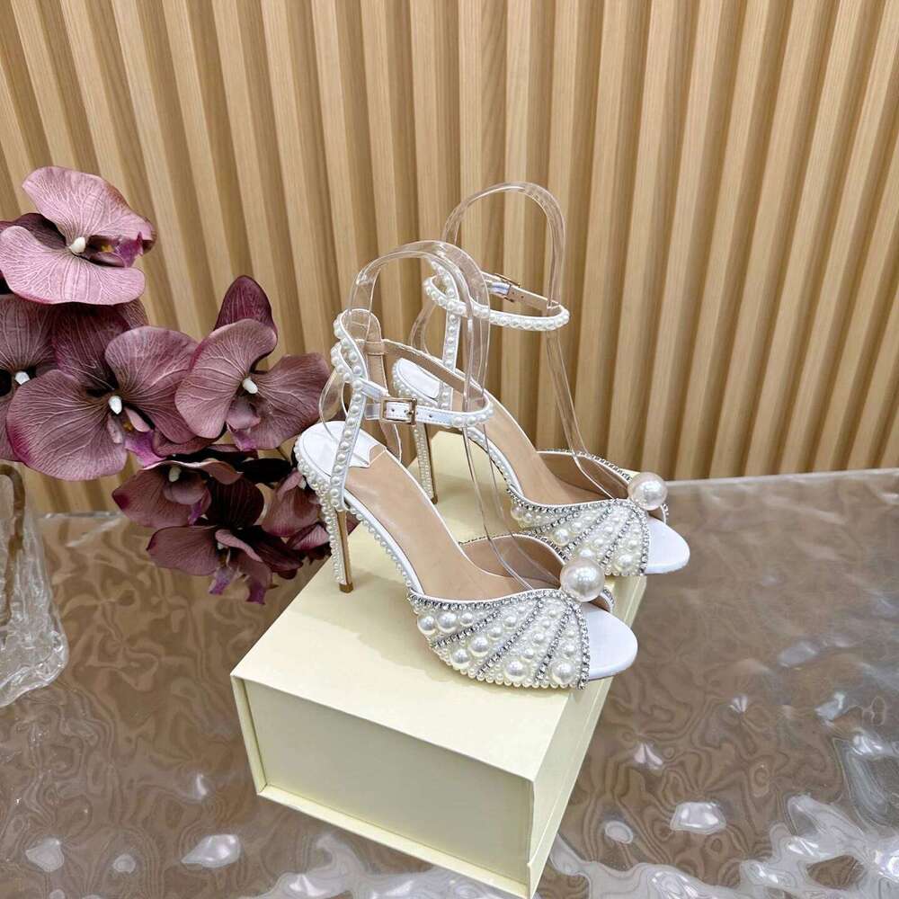 Women Size34-42 Genuine Leather Sandals Super High Heels Pearls Pumps Crystal Wedding Designer Shoes Zapatillas De Mujer 2e9