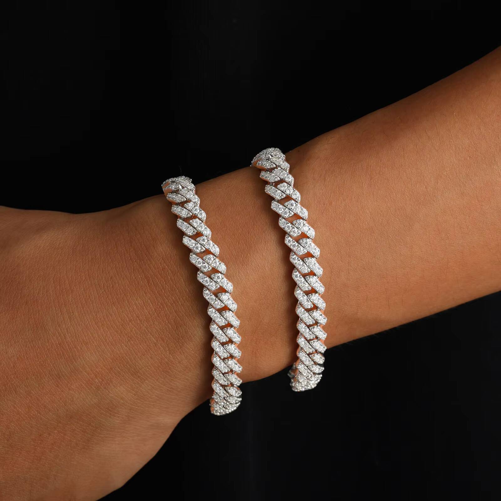 Rappers Hip Hop Jewelry 8mm White Gold 925 Sterling Silver VVS Moissanite Iced Out Cuban Link Bracelet for Men Women