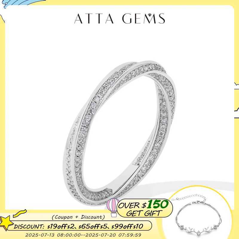 ATTAGEMS S925 Silver 18K Gold Plated Moissanite Rings D Color VVS1 Lab Diamond Helix Eternity Band Wedding Jewelry for Women Men y250730