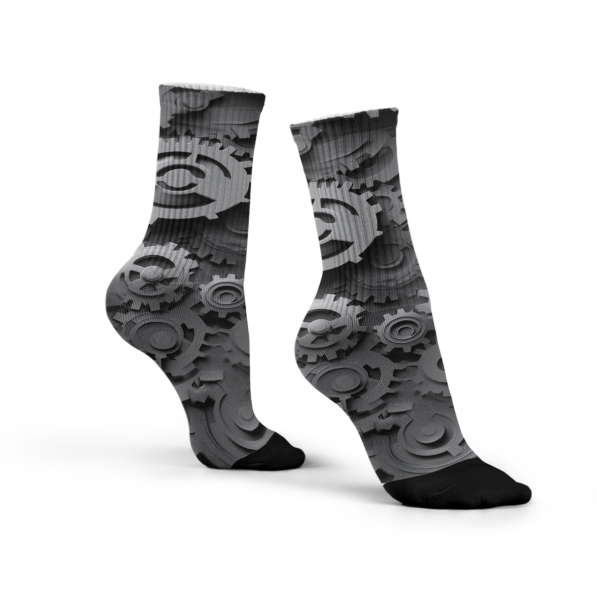 Monochrome Steampunk Gears Unisex Tube Designer SocksC131