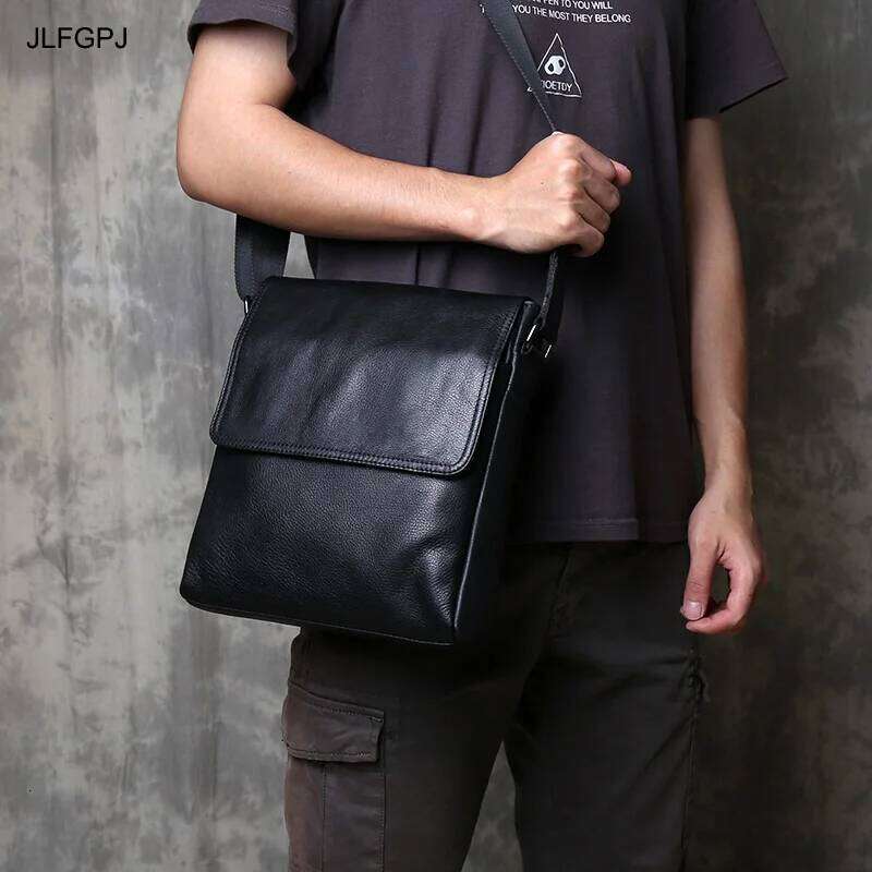 Men's Genuine Leather Shoulder Simple Vertical Design Top Layer Cowhide Crossbody Fashionable Mailman Bag