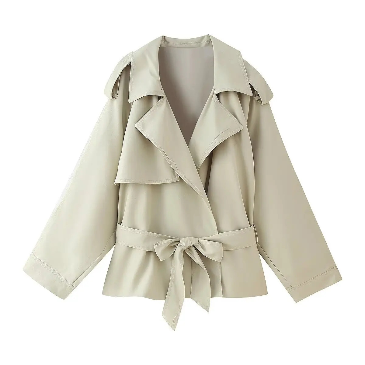 2025 Spring and Autumn Womens Short Jacket Long Sleeve Fashion Jacket with Belt Fashion Casual Middle Outerwear 250728