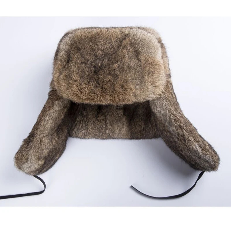Fashion Thick Warm Bomber Hat Men Rabbit Fur Earflap Trapper Russian Beanie Men Plus Size Winter Hats for Men Ski Russian Hat 250724