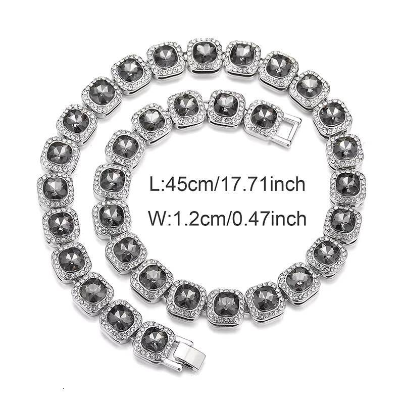 Cuban Chain Rock Sugar Jewelry Obsidian Inlaid Diamond 12mm Square Trendy Brand Fashion Stainless Steel Wholesale