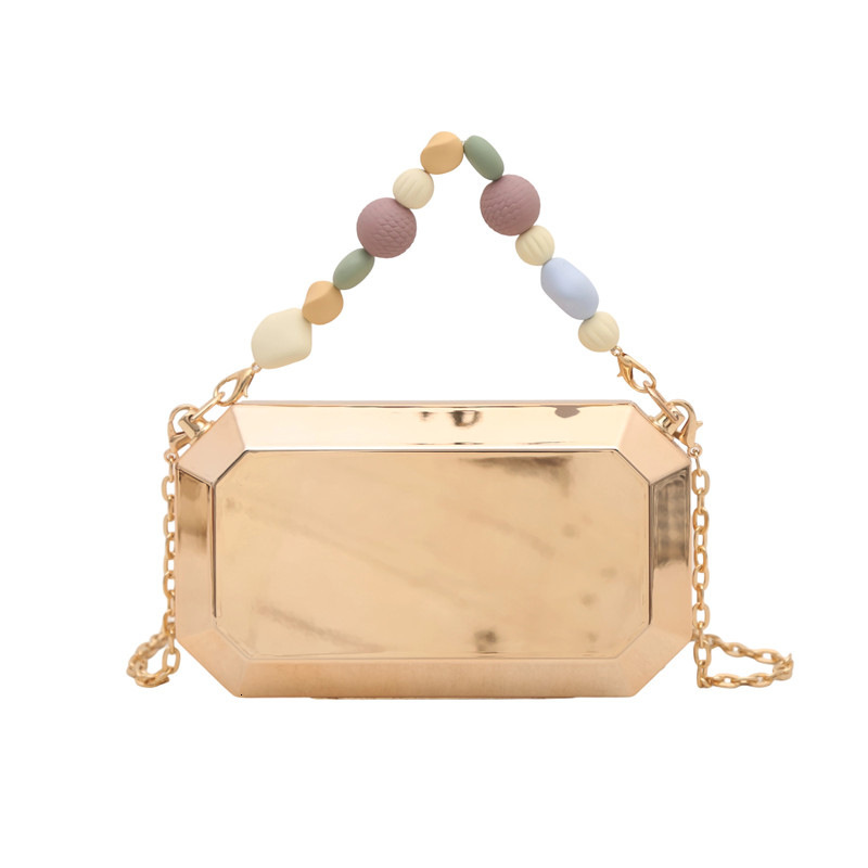 2025 New Acrylic Metal Box Chain Beaded Handbag Single Shoulder Crossbody Mirror Phone Bag ddmymoon