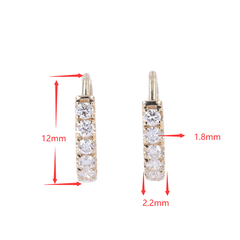 Customized 18k Pure Gold 1.8mm Round Cut DEF VS Loose Lab Grown Diamond Fine Jewelry Diamond Lab Hoop Earrings