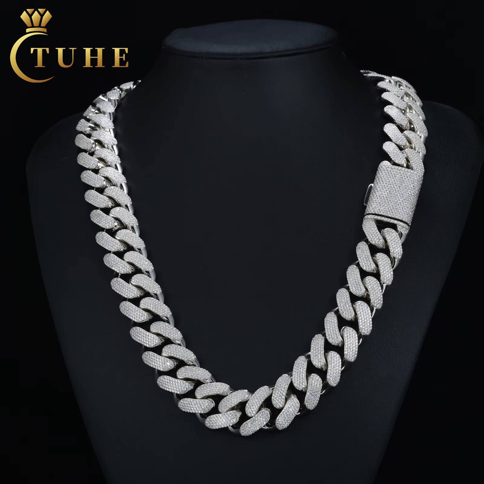 20mm Chunky Hip Hop Jewelry Necklace Custom 925 Sterling Silver 5 Rows Vvs Moissanite Diamond Cuban Chain for Men
