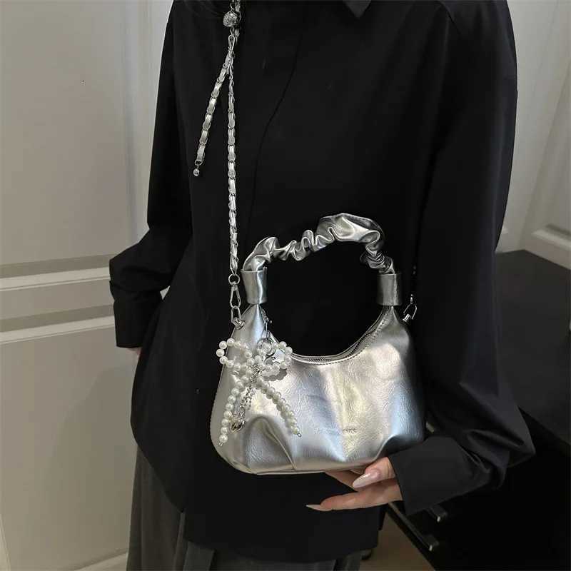 FAshion Pleated Design Shoulder Bags for Women Solid Color Ladies Soft Pu Crossbody Bag Pearl Hobos Handbags Purse CluTCh Y250730