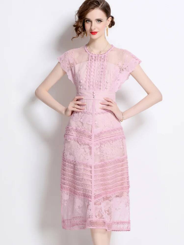 New Fashion Embroidery Flower Summer For Women O-Neck Sleeveless Elegant Lace Patchwork Runway Long Dress Vestidos dongdumaoyi