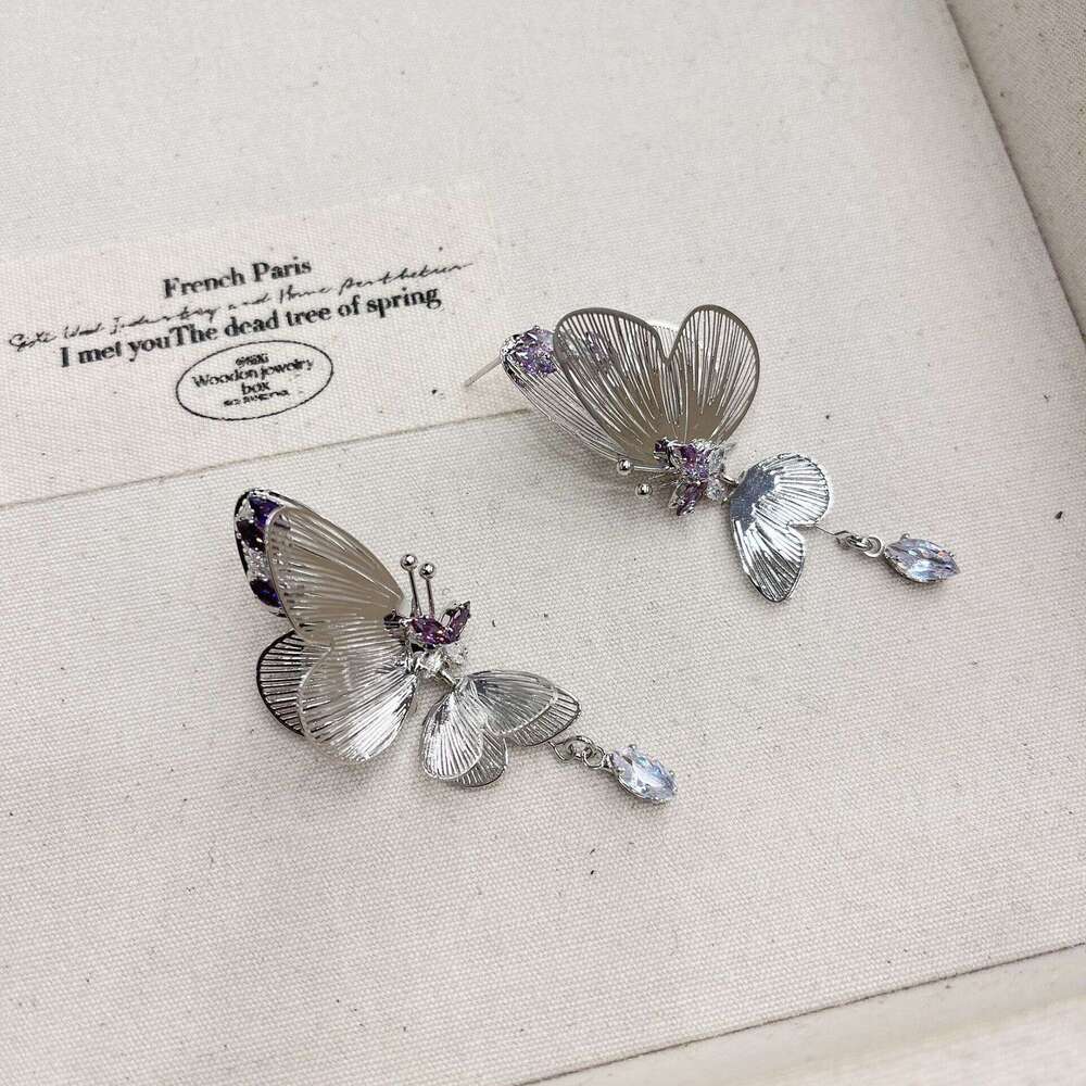 TikTok Color Matching Fairy Hollow Butterfly Zircon Pendant Decoration 2025 Spring New Earrings 0ee