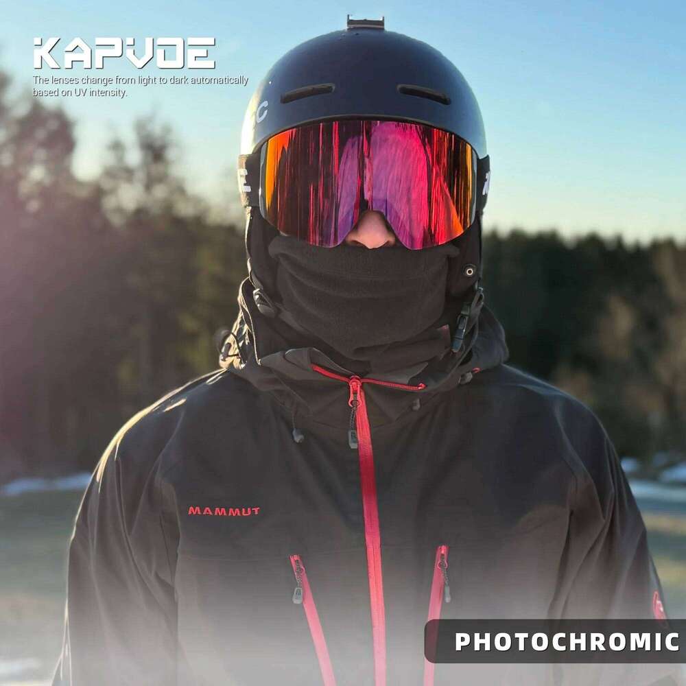 KAPVOE New Winter Photochromic Ski Goggles Double Magnet Adsorpt Layers Uv400 Anti-Fog Coatings Men Women Snowboard Skiing