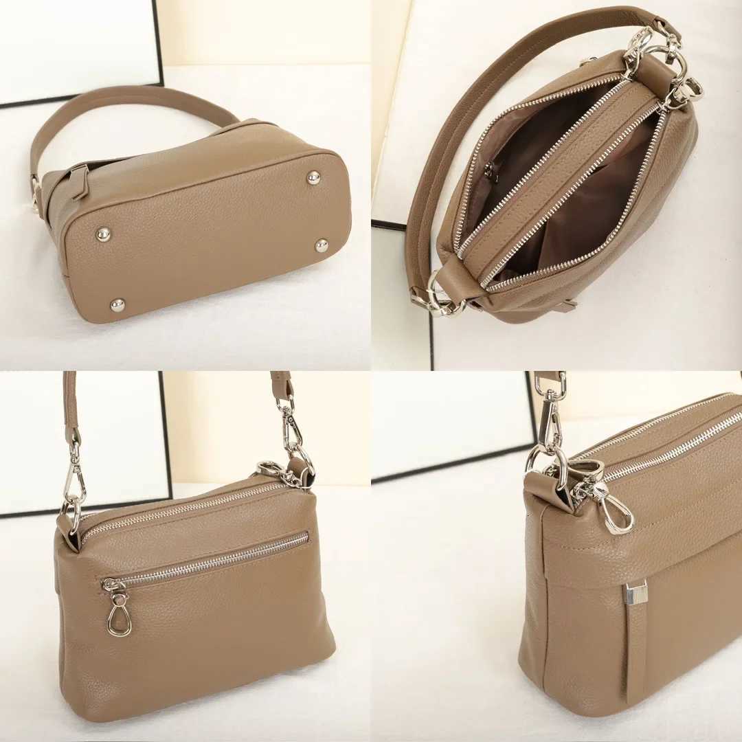 Head Layer Cowhide Leather Womens Shoulder Crossbody Bag Large Capacity Multi Compartment Handbag Casual Practical Armpit Bag Y250730