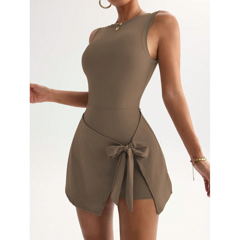 New Fake Two-Piece Anti-Exposure Tight-Fitting One-Piece Tennis Slimming High Elasticity Casual Fiess Backless Yoga Dress
