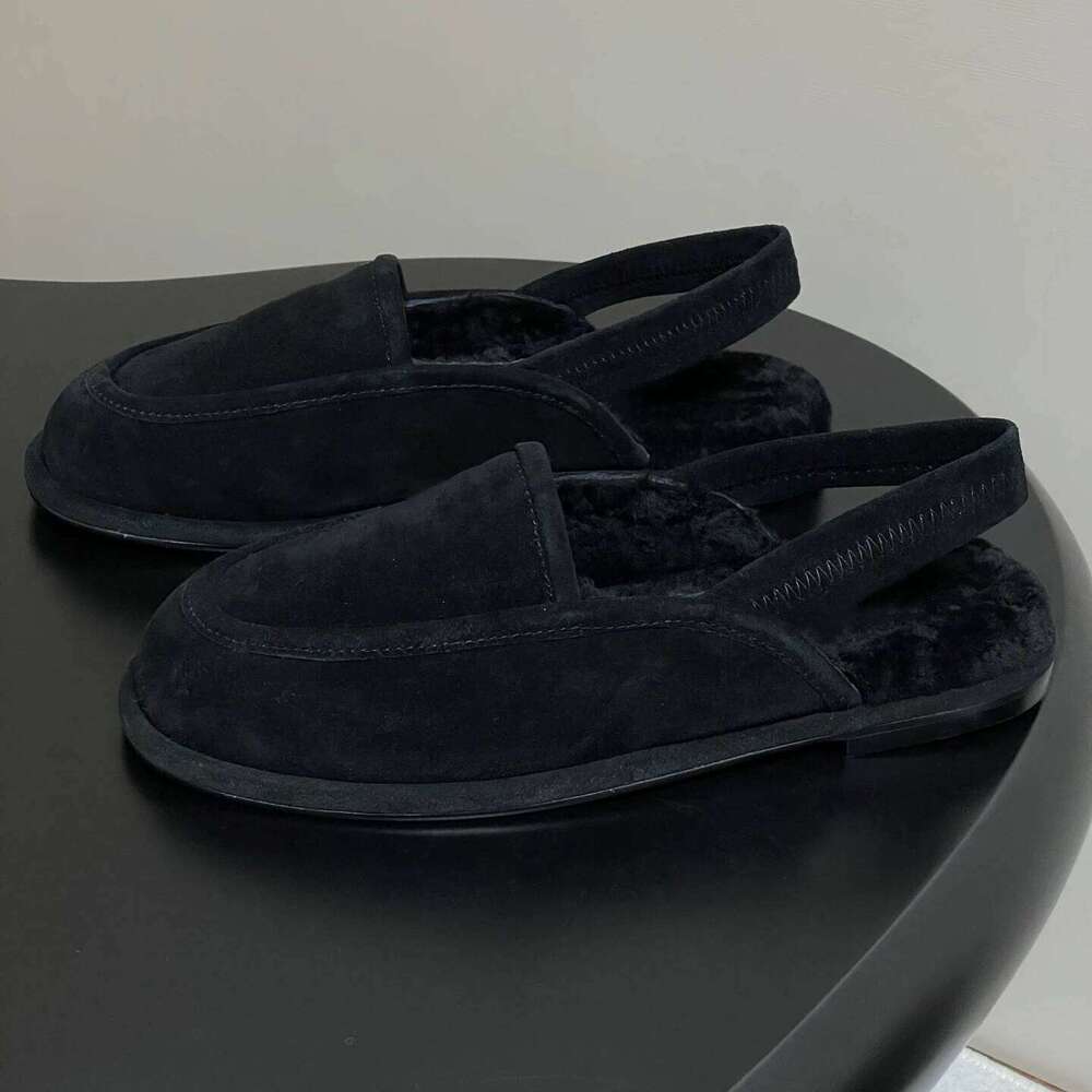 Women Size35-42 Genuine Leather Flats Slingbacks Natural Cow Suede Sandals Round Toe Designer Shoes Zapatillas De Mujer 27e