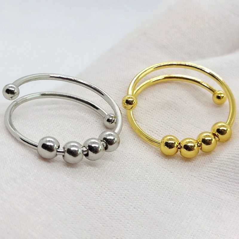 2024 Trend Jewelry Punk Anxiety Rings for Women and Men Spiral Fidget Beads Ring Rotate Freely Anti Stress Stainless Steel Ring Gift y250730