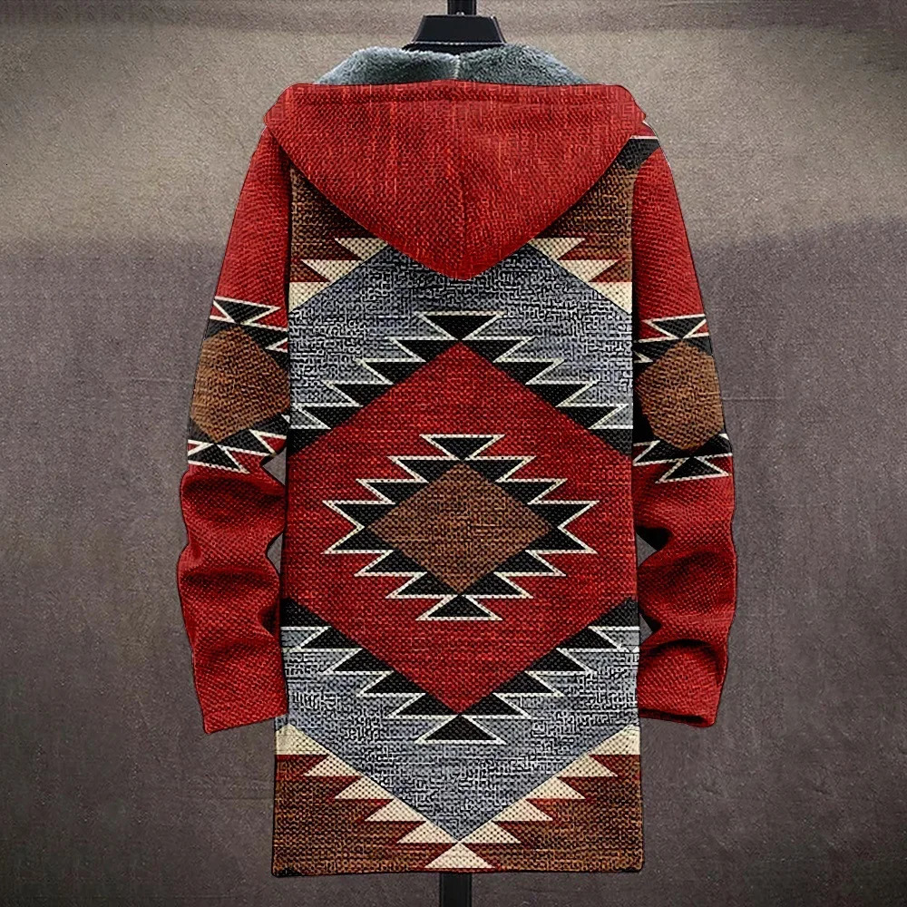 Men Jacket Cardigans Coats Printed Native Retro Aztec Graphics Mid Trench Outdoors Fleece Winter Casual Streetwear Clothing 250729